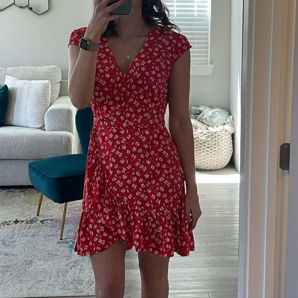 J. Crew Red and White Ruffled Tiered Sundress